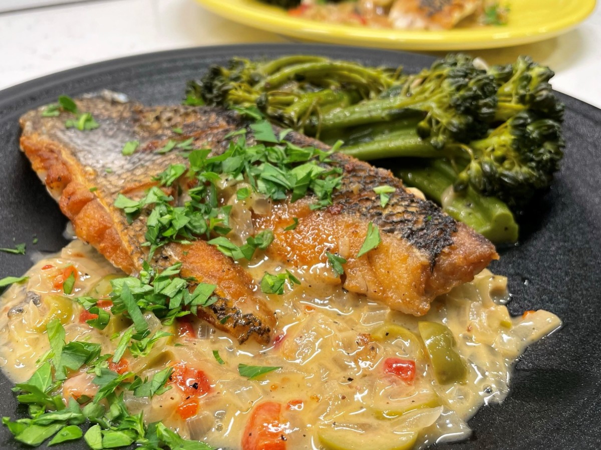 Black Sea Bass with Dirty Martini Butter Sauce